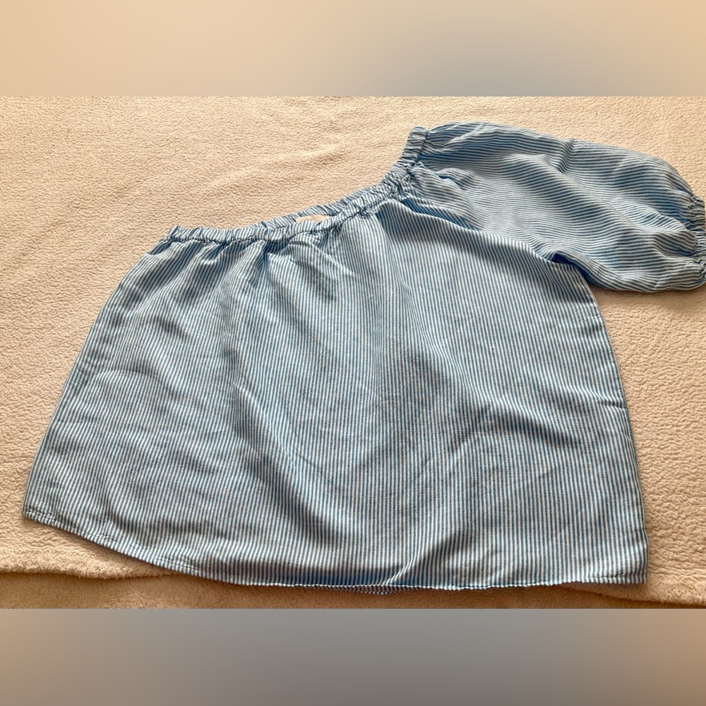 LOFT Blue & White Striped one shoulder Off-Shoulder Top Size L